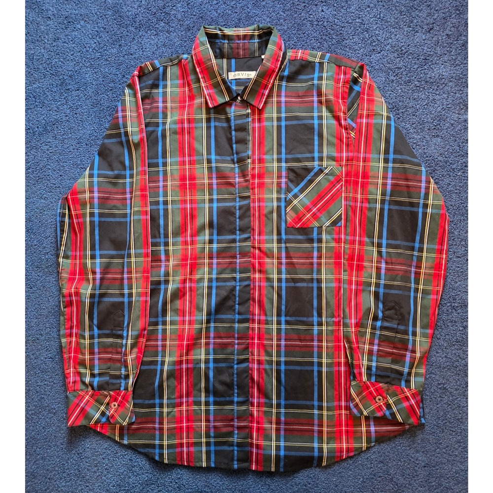 Orvis Plaid Shirt Red Hidden Button‎ Up Long Sleeve Pocket Women Sz 20